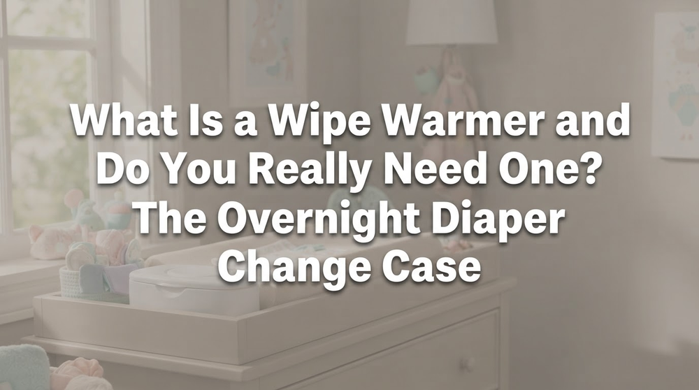 A parent reaching for baby wipes during a nighttime diaper change in soft warm lighting