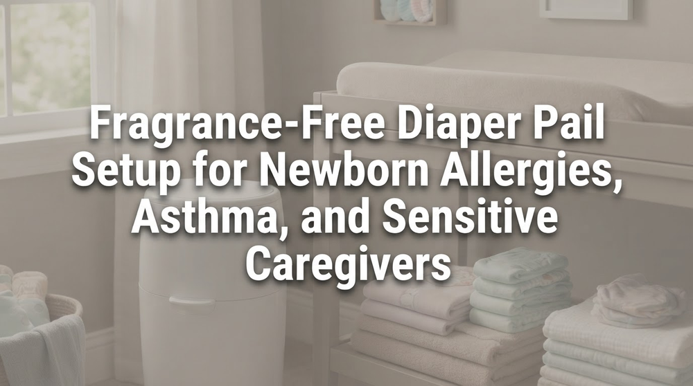 Clean nursery changing station with simple diaper pail in natural light