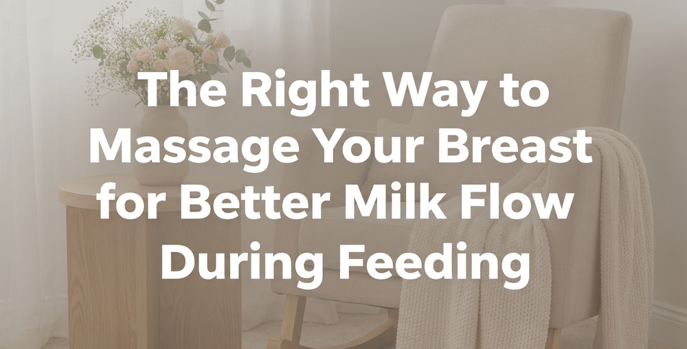 Gentle hands performing soft breast massage during breastfeeding
