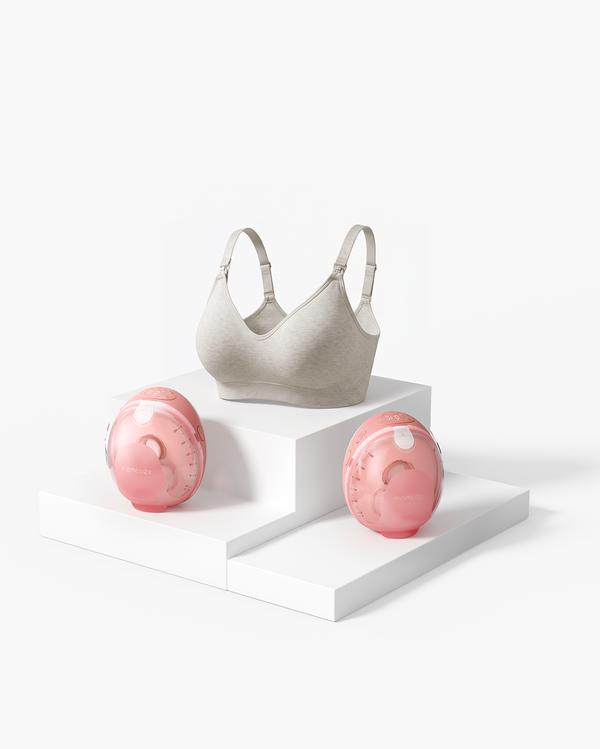 Momcozy Wellness 1 Wearable Breast Pump & Soft U.S. Cotton Seamless Maternity Bra Bundle