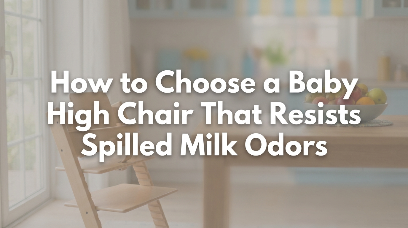 A clean baby high chair in a bright kitchen with natural sunlight