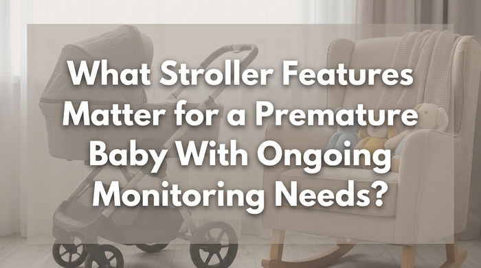 A medical-grade stroller with monitoring equipment in soft hospital lighting