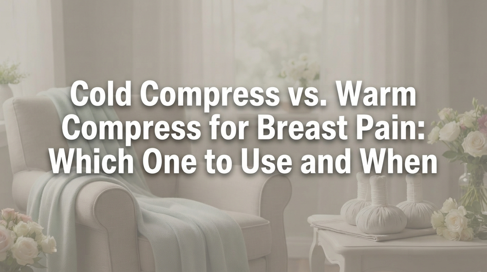 A mother using a cold compress for breast care in soft natural lighting