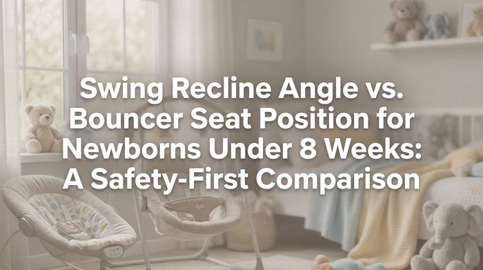 A newborn baby resting safely in a reclined infant swing with soft natural lighting