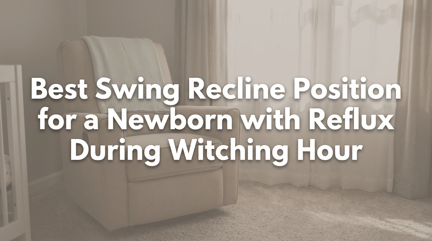 A newborn resting peacefully in a reclined baby swing with soft natural lighting