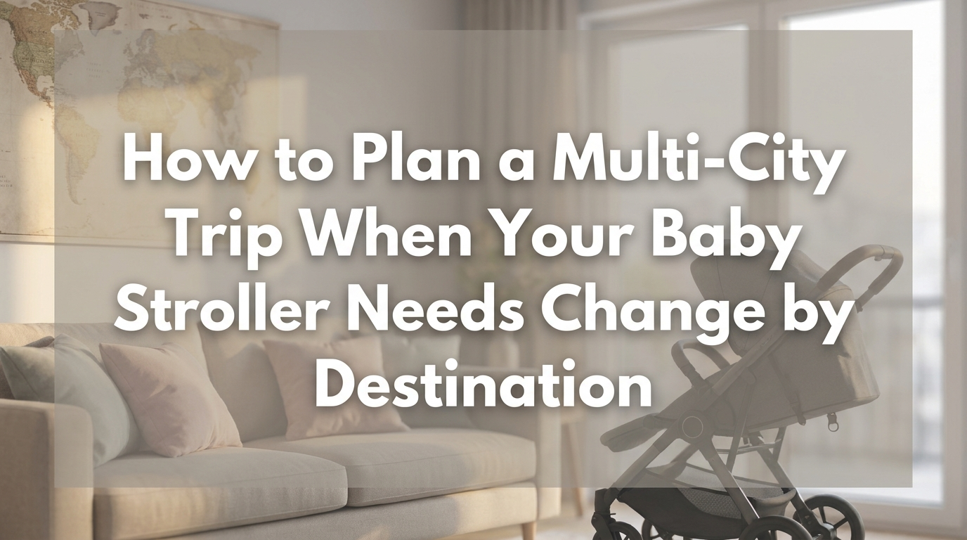 A parent navigating an airport terminal with a baby stroller and travel gear