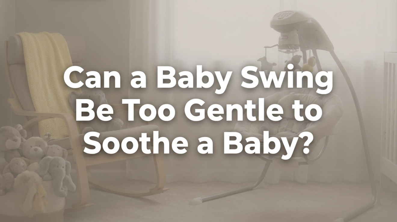 A parent's hand adjusting baby swing settings in soft natural light