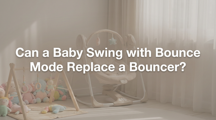 A peaceful baby resting in a swing with soft natural lighting