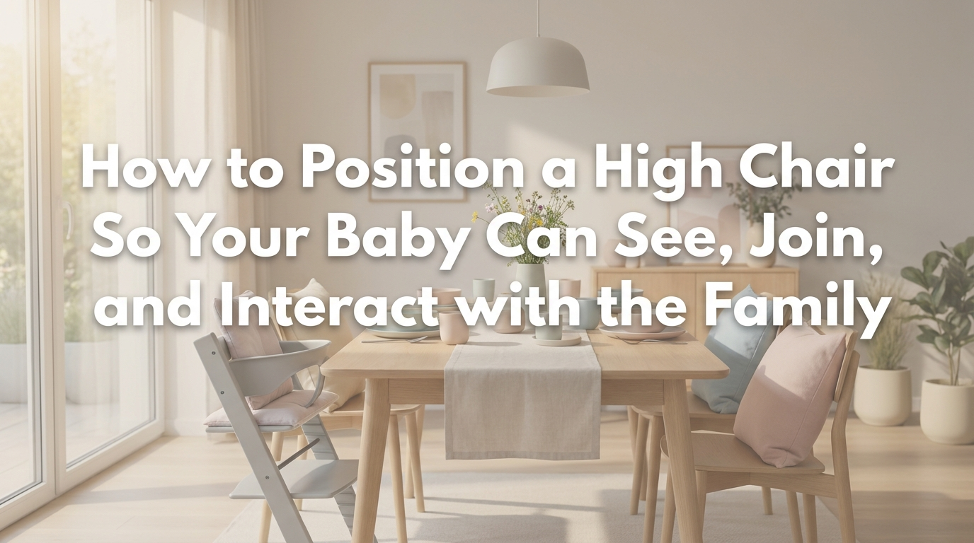 Baby in high chair positioned beside family at dinner table