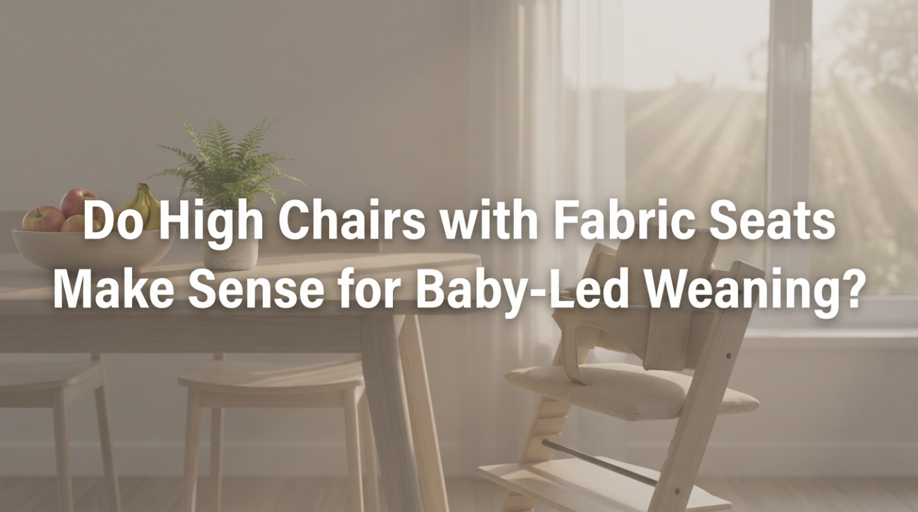 Baby properly supported in high chair with feet on footrest during feeding