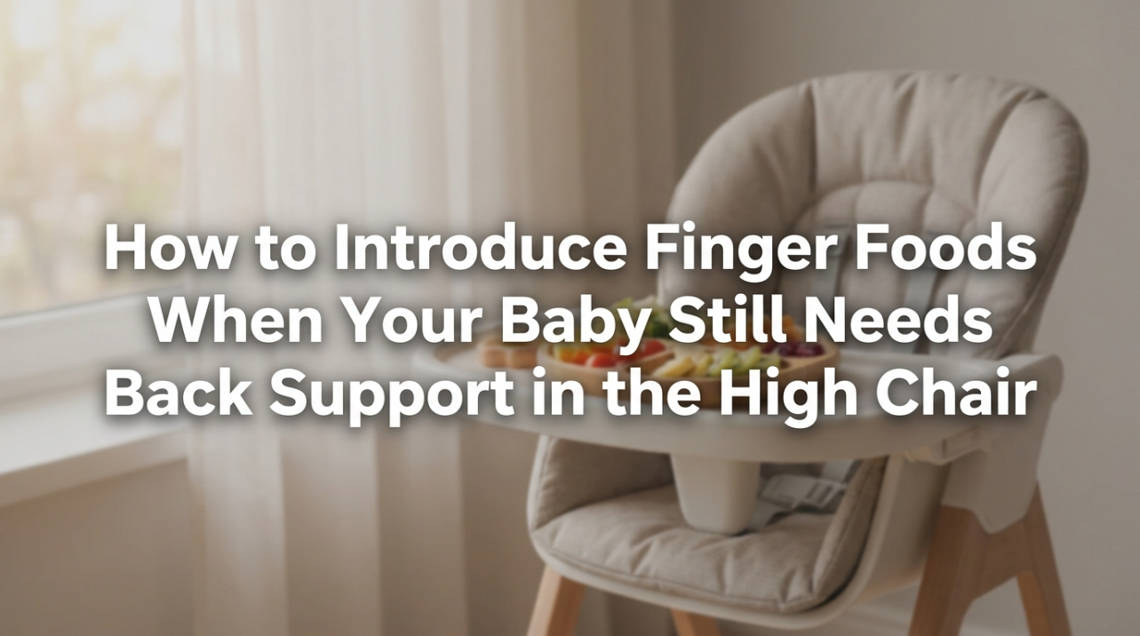Baby reaching for soft finger foods in a supportive high chair