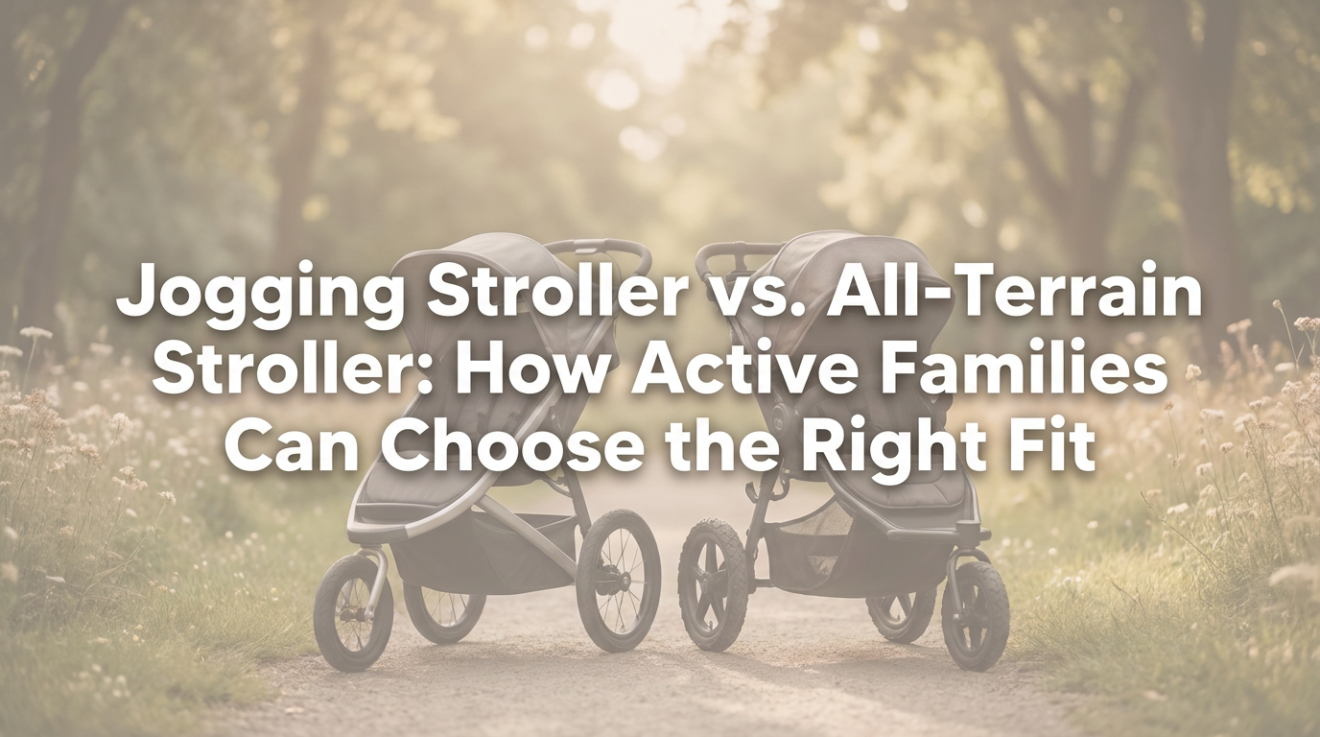 Close-up of jogging stroller wheel with air-filled tire and lock