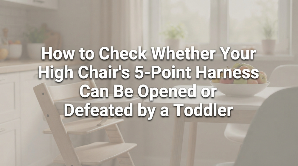 Close-up view of a high chair's five-point harness buckle system