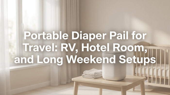 Compact diaper pail inside RV with natural lighting