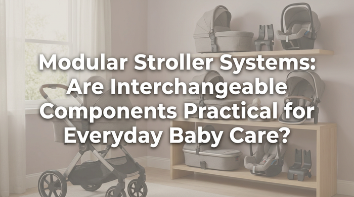 Diagram showing interchangeable modular stroller components and configurations