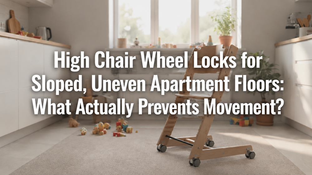 Fixed-base high chair without wheels on a stable level kitchen floor