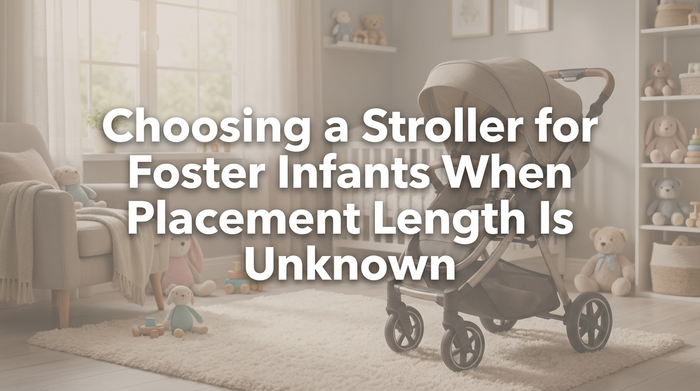 Foster caregiver placing newborn in approved stroller