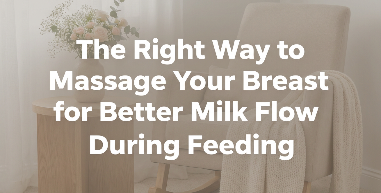 Gentle hands performing soft breast massage during breastfeeding