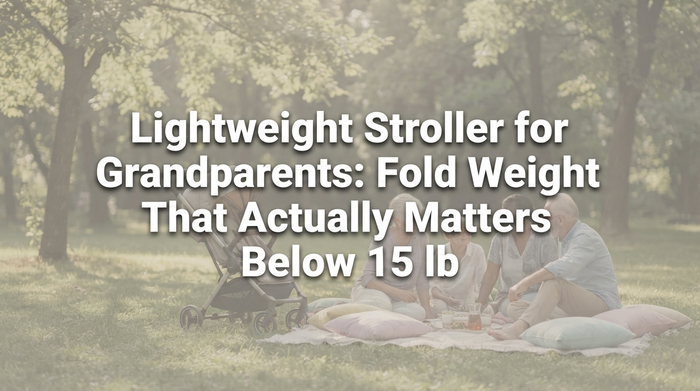 Grandparent carrying a lightweight folded stroller outdoors