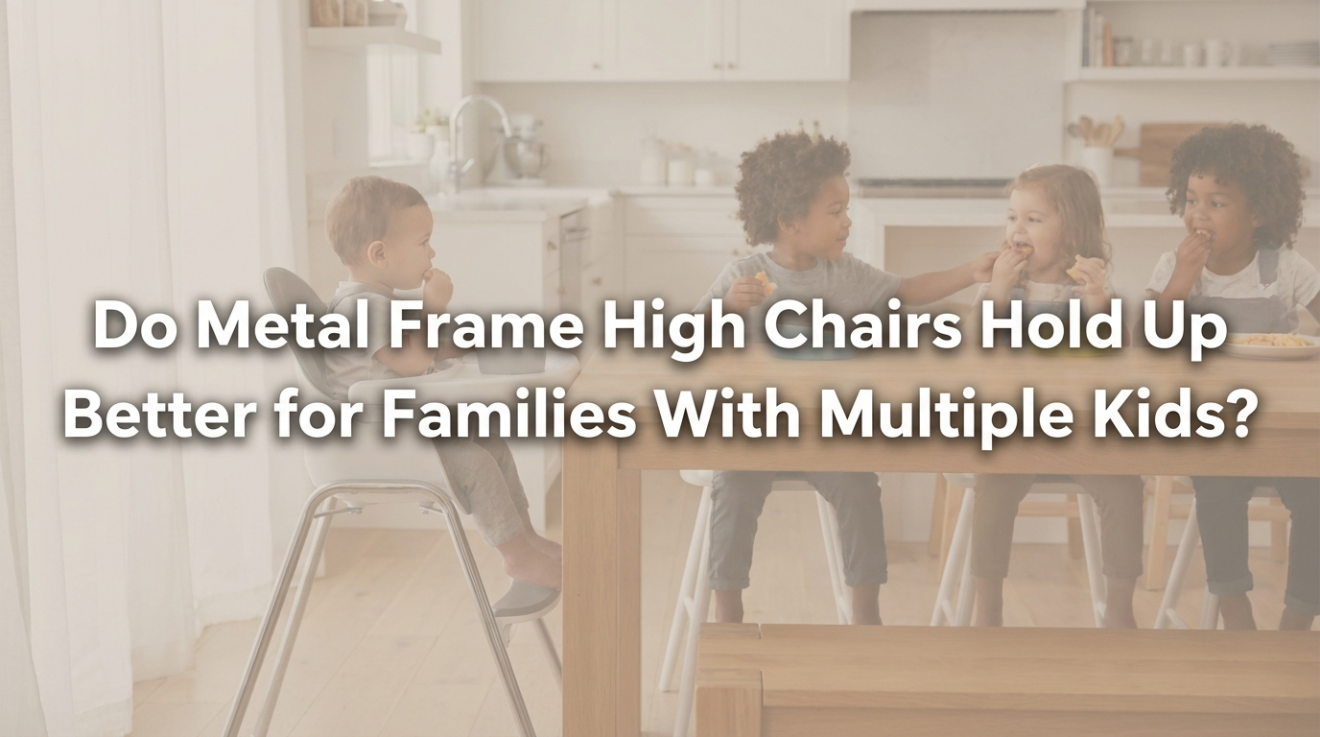 Illustrated diagram showing key durable features of a metal frame high chair