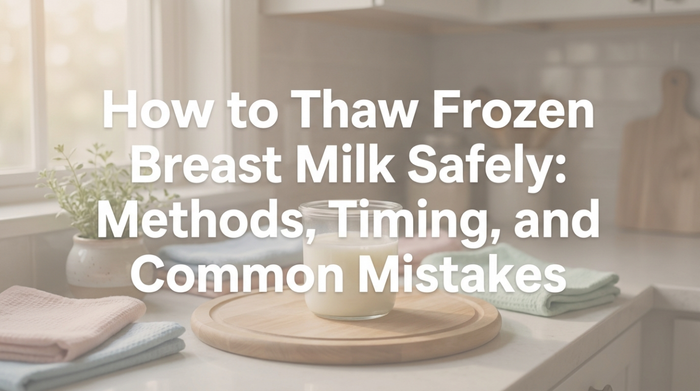 Illustration showing frozen breast milk bags transforming into ready-to-use bottles