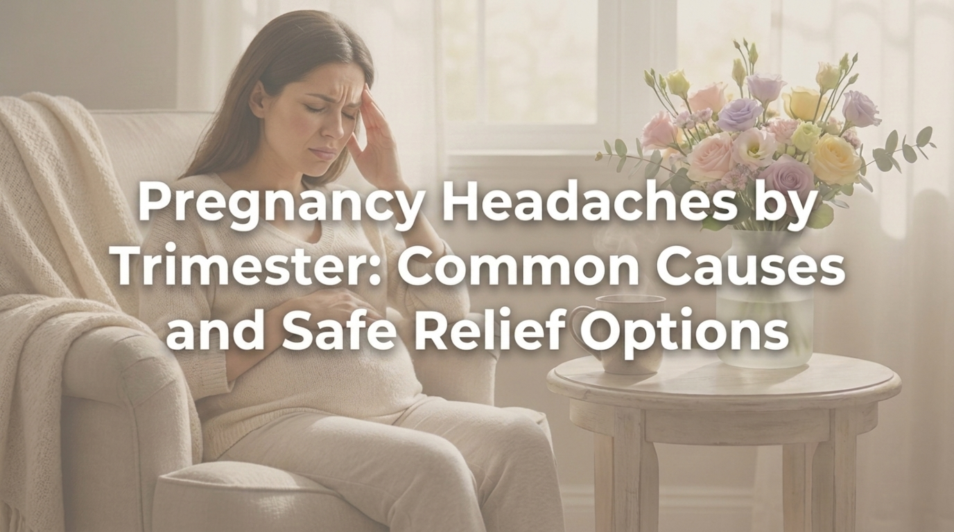 Infographic showing five common pregnancy headache triggers in connected circles