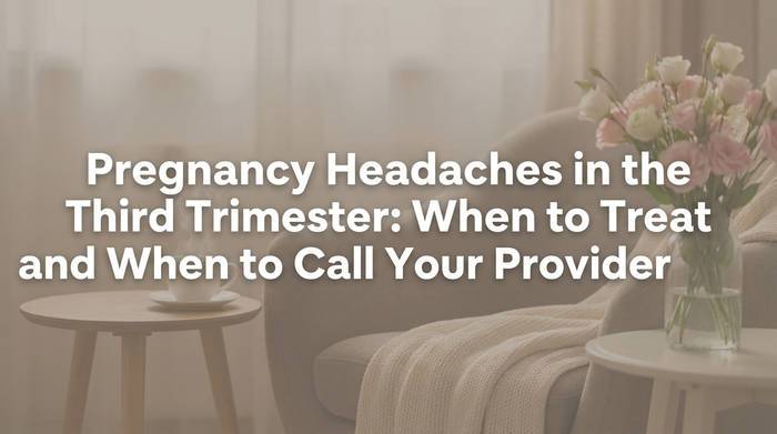 Infographic showing pregnancy headache triggers like dehydration and poor posture