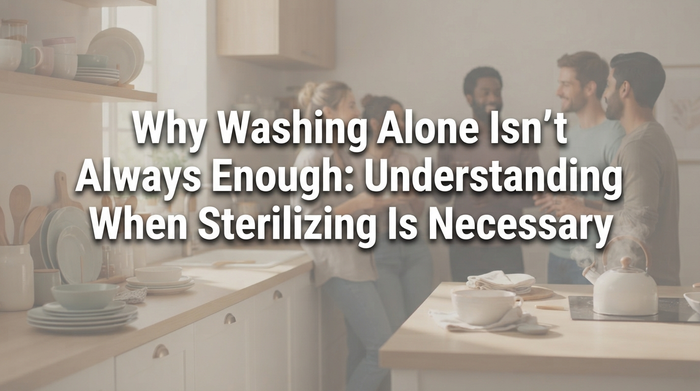 Parent carefully washing baby bottles in a bright kitchen