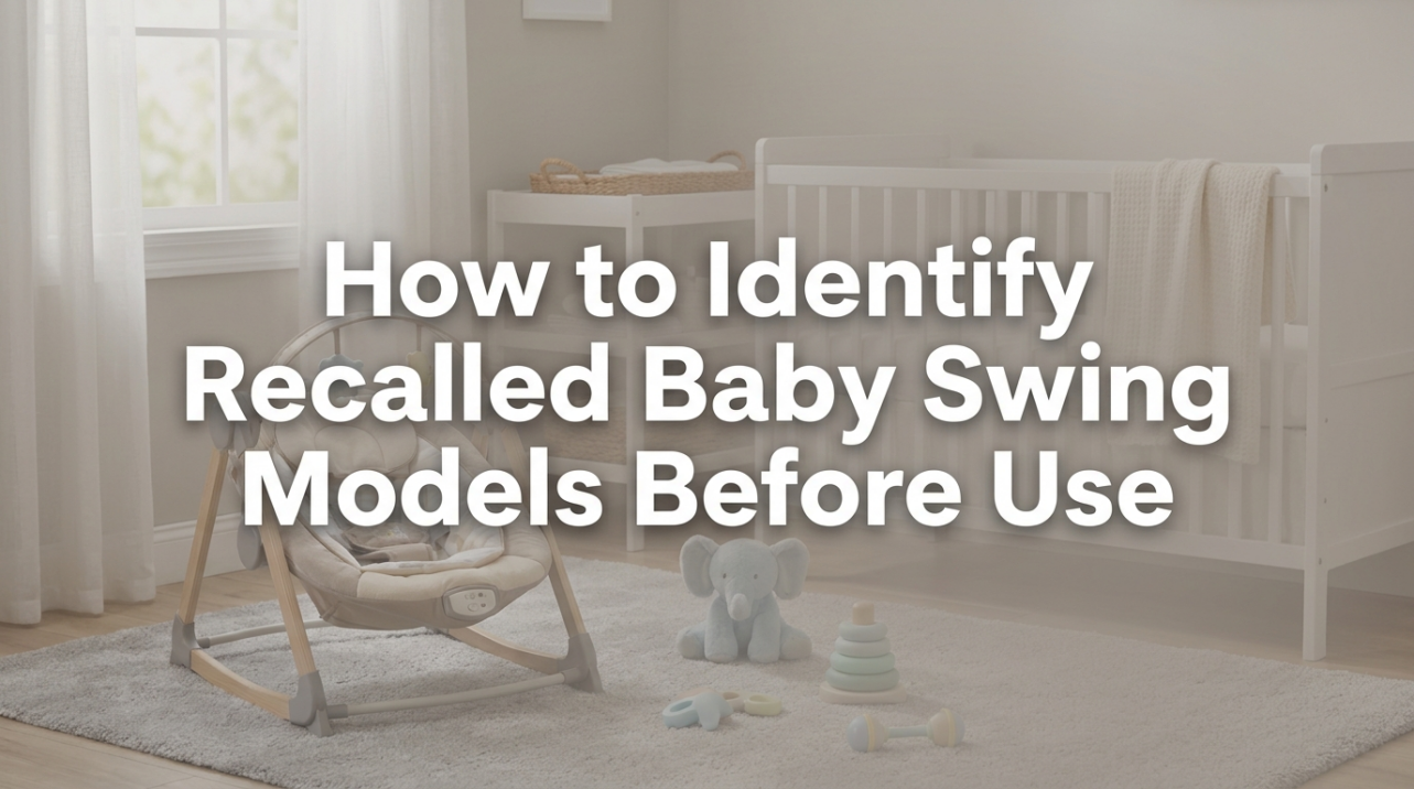 Parent examining baby swing product label for safety information