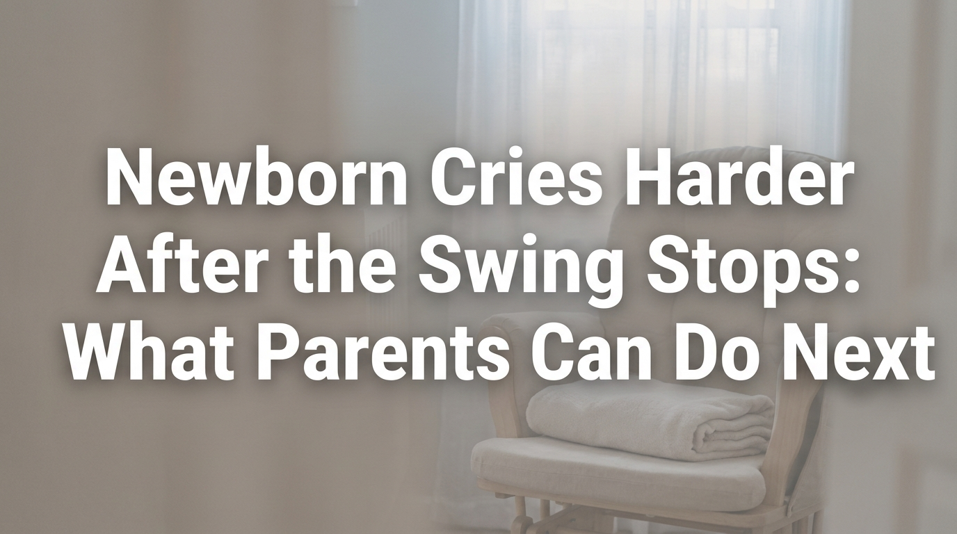 Parent gently lifting crying newborn from baby swing