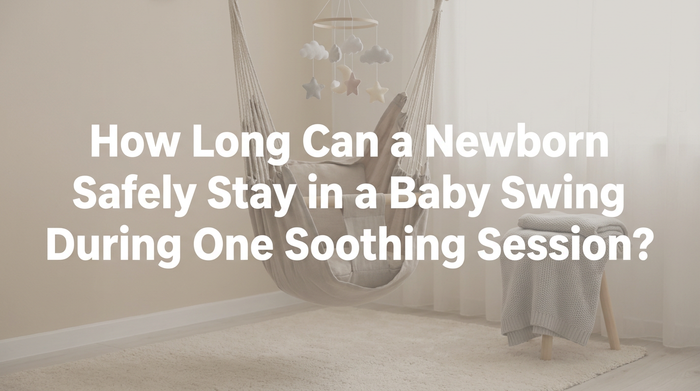 Parent gently placing newborn in baby swing in softly lit room