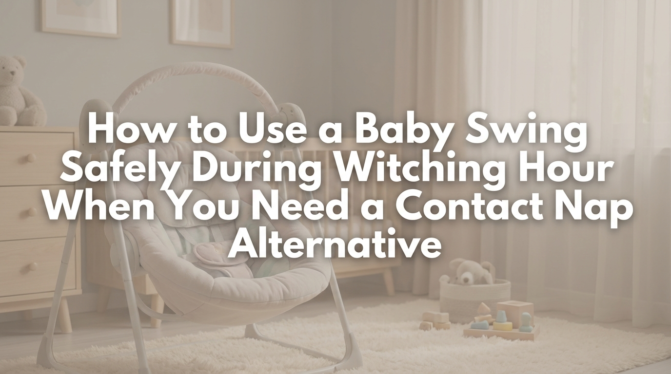 Parent placing crying baby into swing during evening witching hour