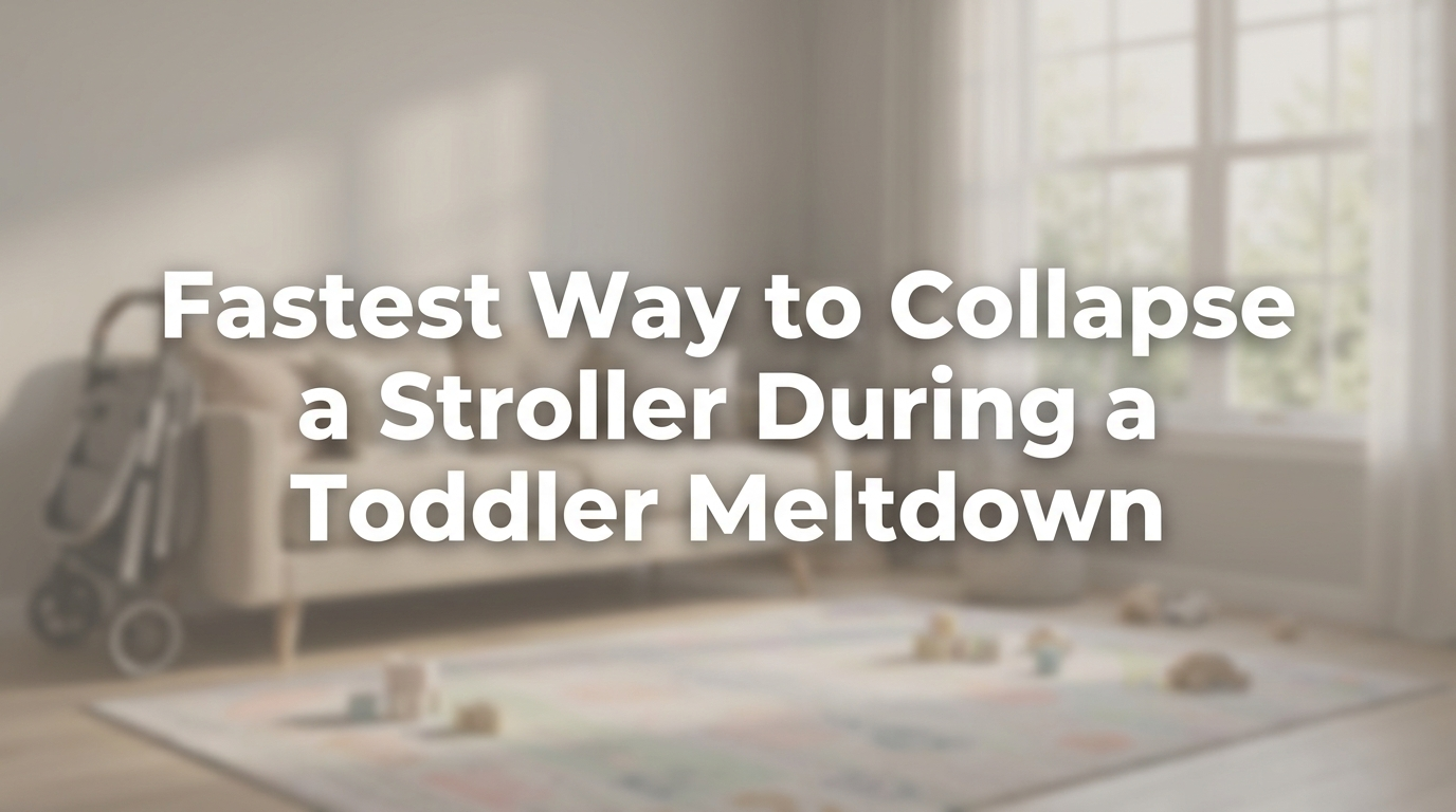 Parent safely positioning toddler away from stroller before folding