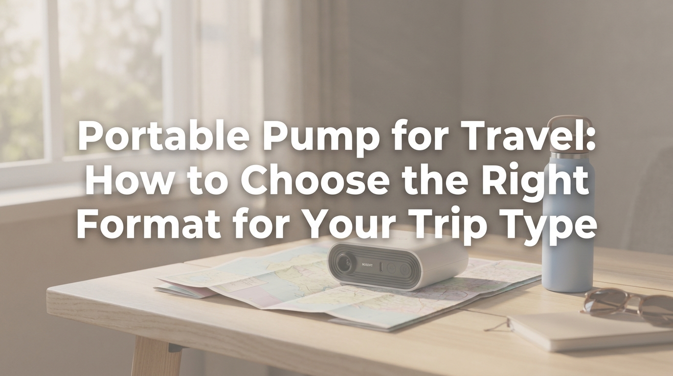 Portable electric breast pump on a hotel desk with laptop