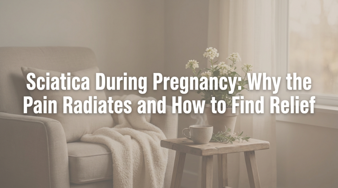 Pregnant woman sitting comfortably with supportive pillows in soft natural light