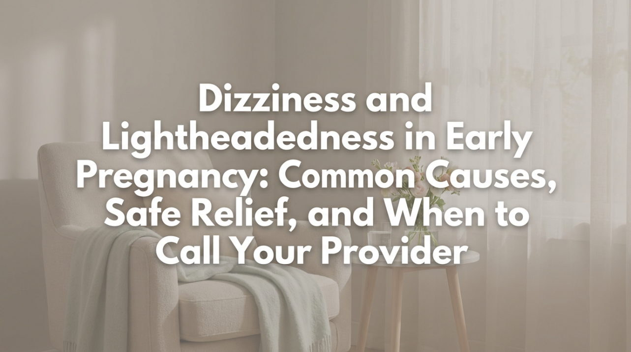 Pregnant woman sitting on bed edge feeling lightheaded in morning light