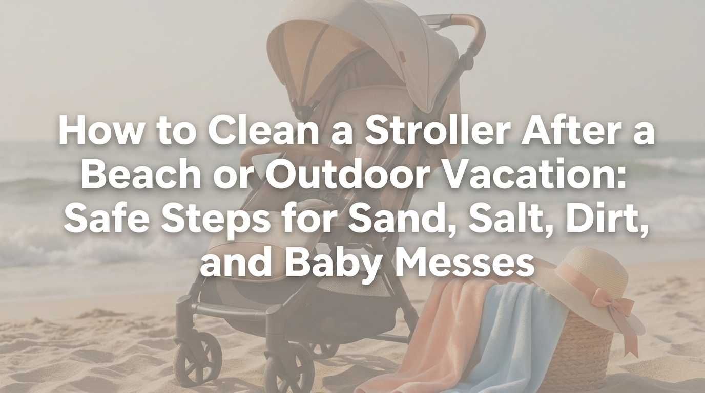 Sandy stroller on patio after beach vacation