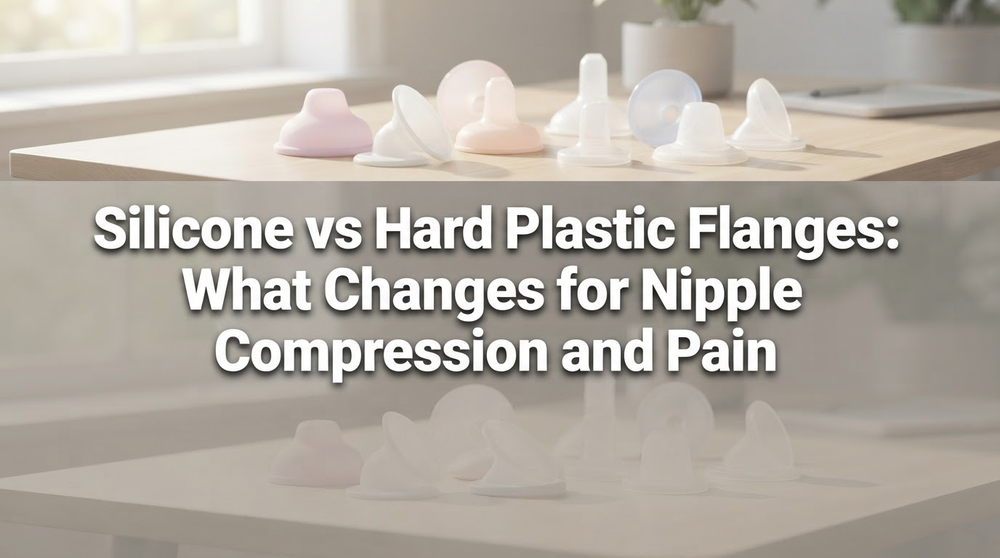 Side-by-side comparison of silicone and hard plastic breast pump flanges