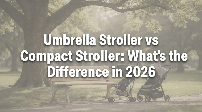 Split-screen comparison illustration of umbrella stroller versus compact stroller folding shapes
