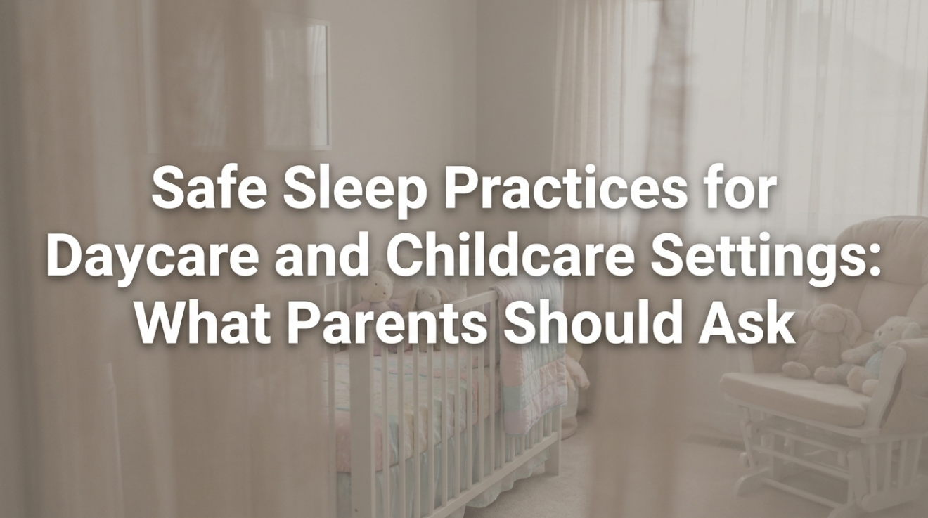 Three-panel illustration showing safe sleep basics: alone, on back, bare crib