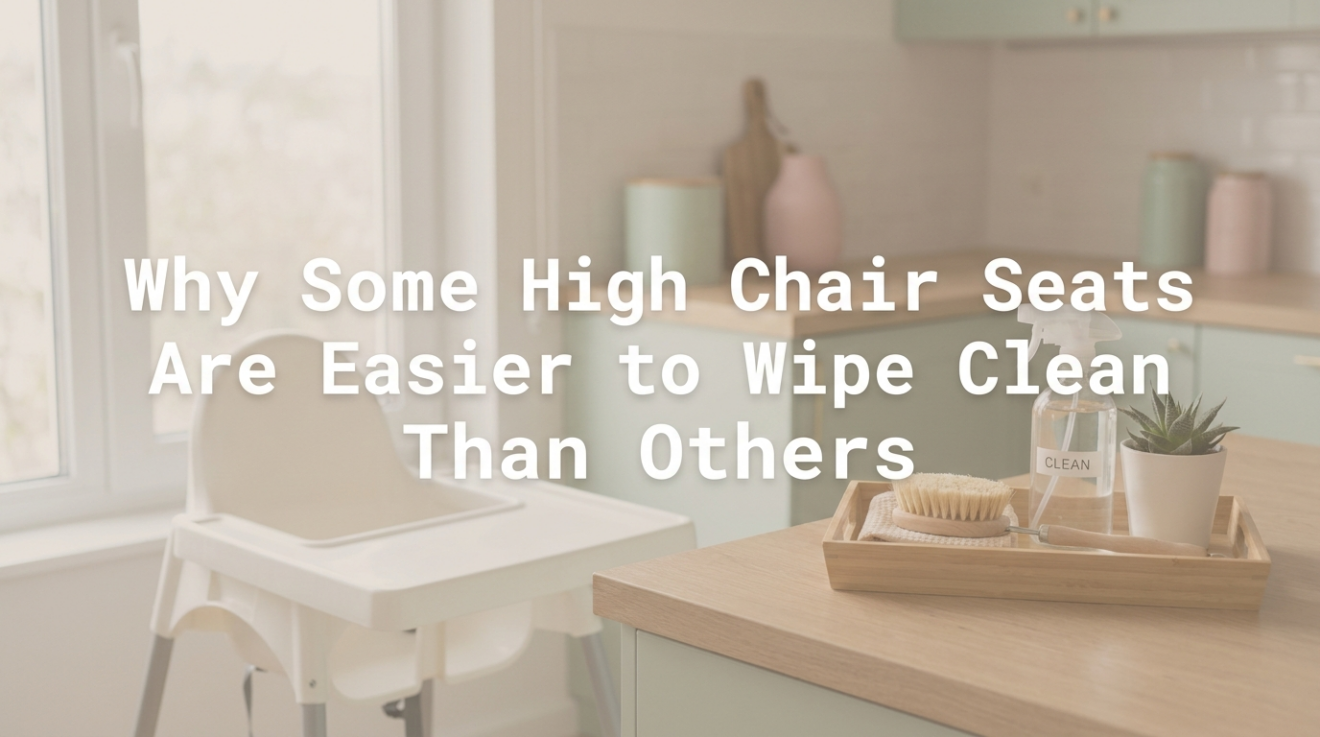 Two high chair seats side by side showing smooth plastic versus stained fabric padding