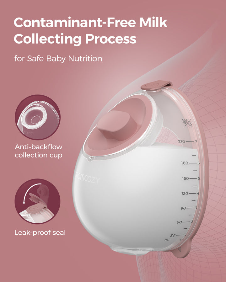 V1 Pro breast pump with anti-backflow collection cup and leak-proof seal.