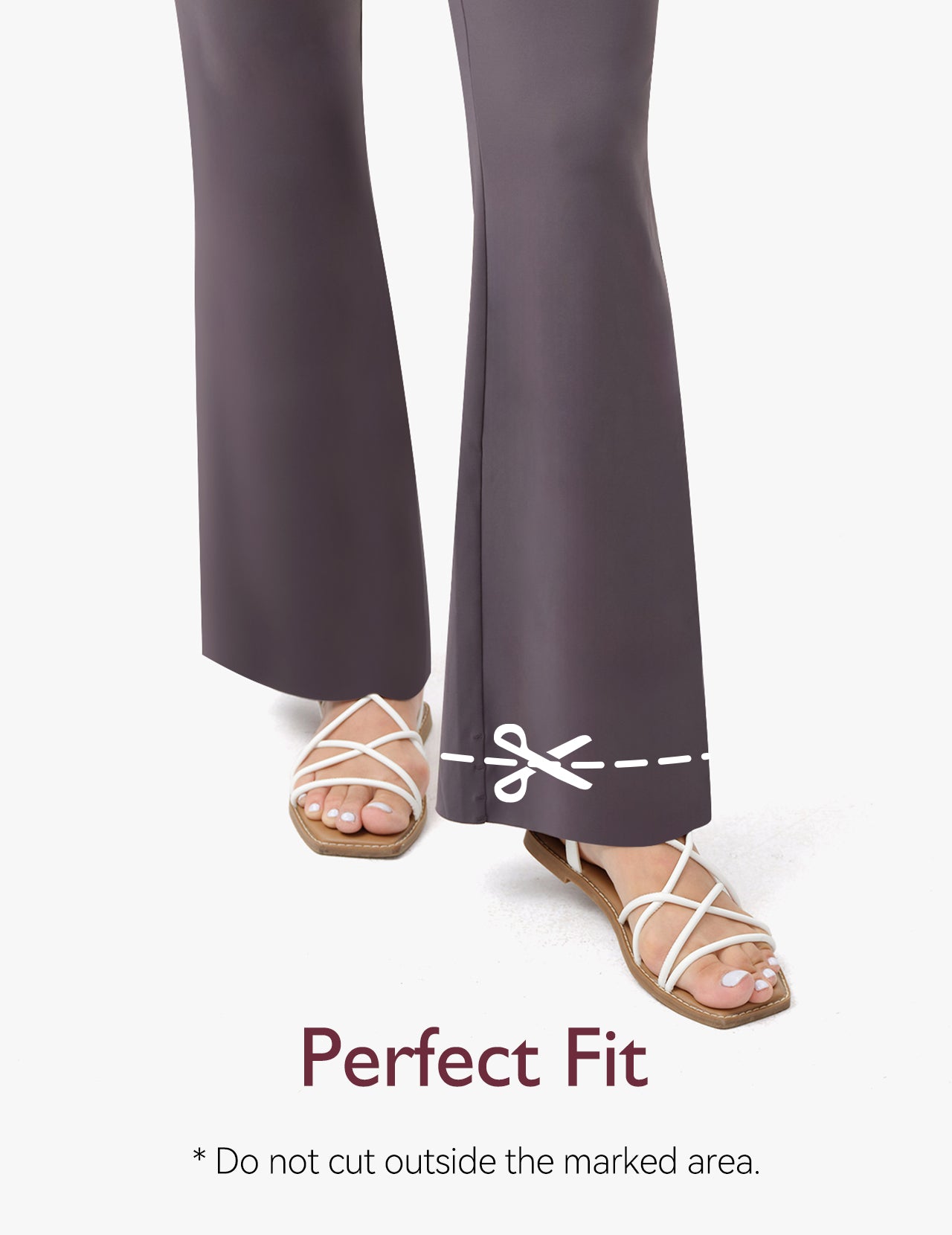 Carbon Gray close-up of flared maternity leggings with strappy sandals, emphasizing perfect fit.