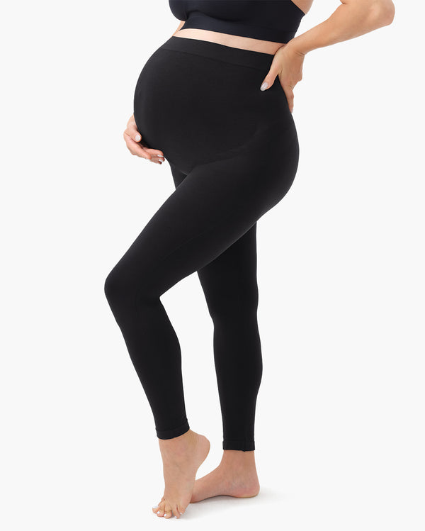 Black over-the-belly maternity leggings for comfort during pregnancy