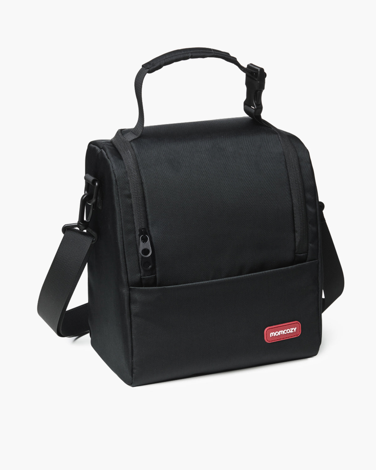 Black Momcozy Baby Bottle Bag. Features adjustable shoulder strap and top handle. Ideal for Momcozy breast pump accessories.