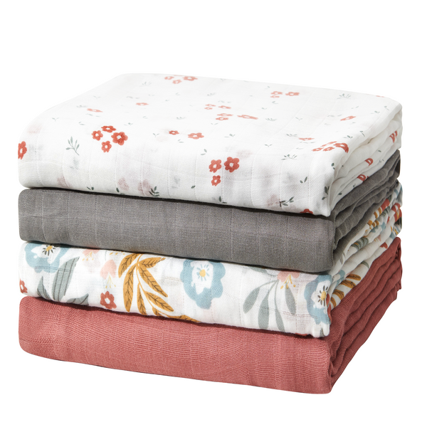 Momcozy Softness Swaddle Blankets -  Red Flower Clusters (4 Pack)