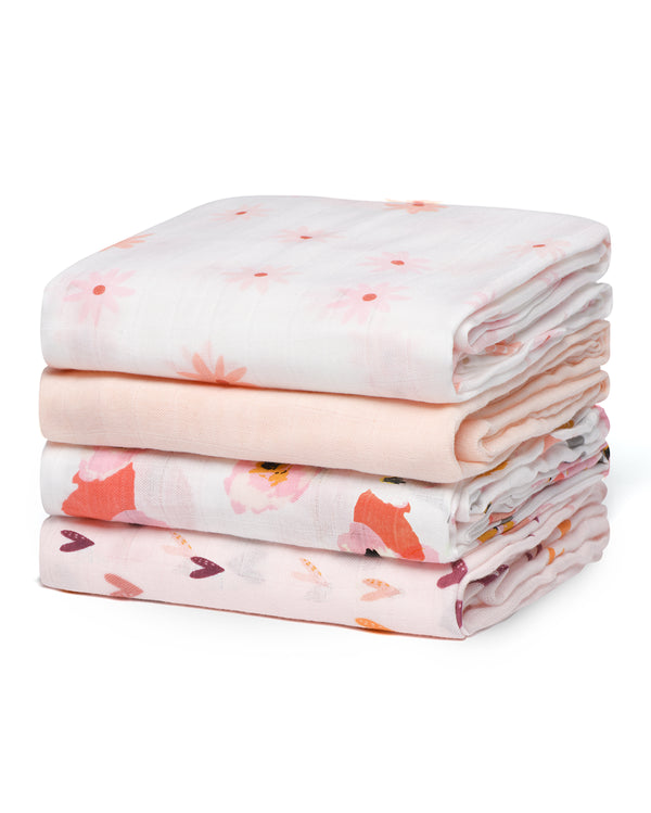 Momcozy Softness Swaddle Blankets -  Heart Flower (4 Pack)