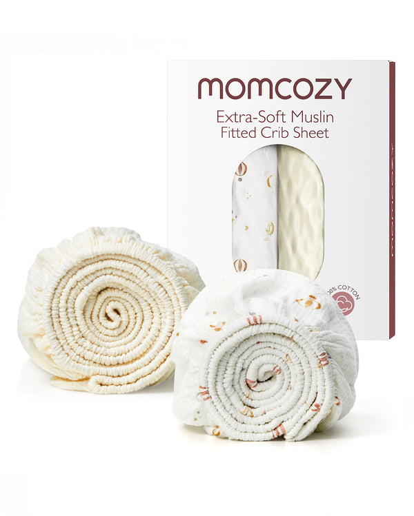 Momcozy Muślin zamontowany arkusze łóżeczków - 2 rozmiary