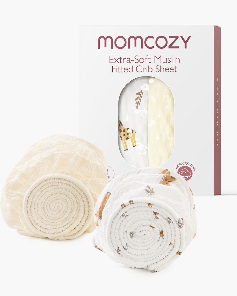 Translation missing: es.Momcozy Muslin Fitted Crib Sheets - 2 sizes - Bravery Giraffe