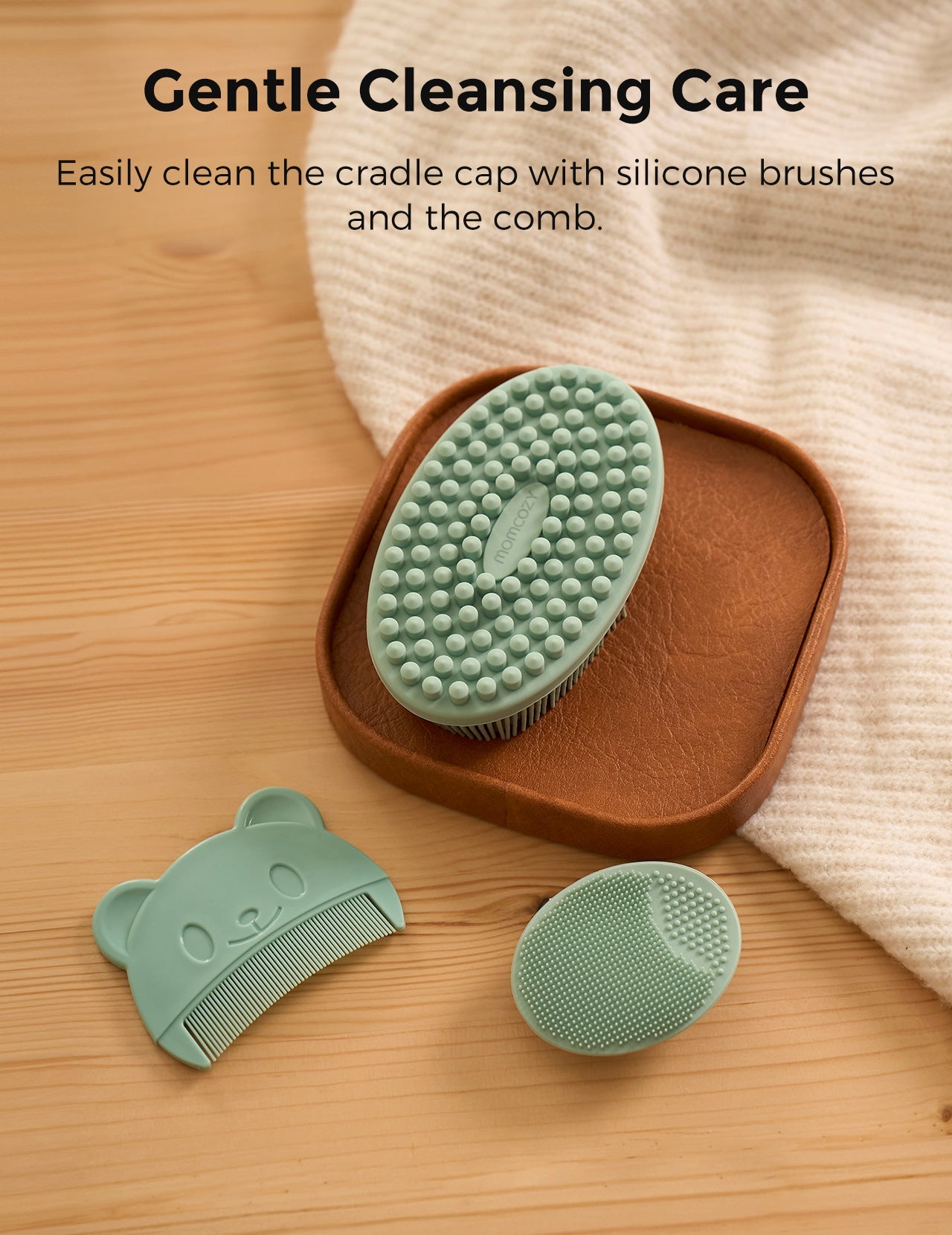 Set ingrijire bebe Momcozy All-in-1 glow  6 piese jucarie de dentitie girafa si periuta de deget